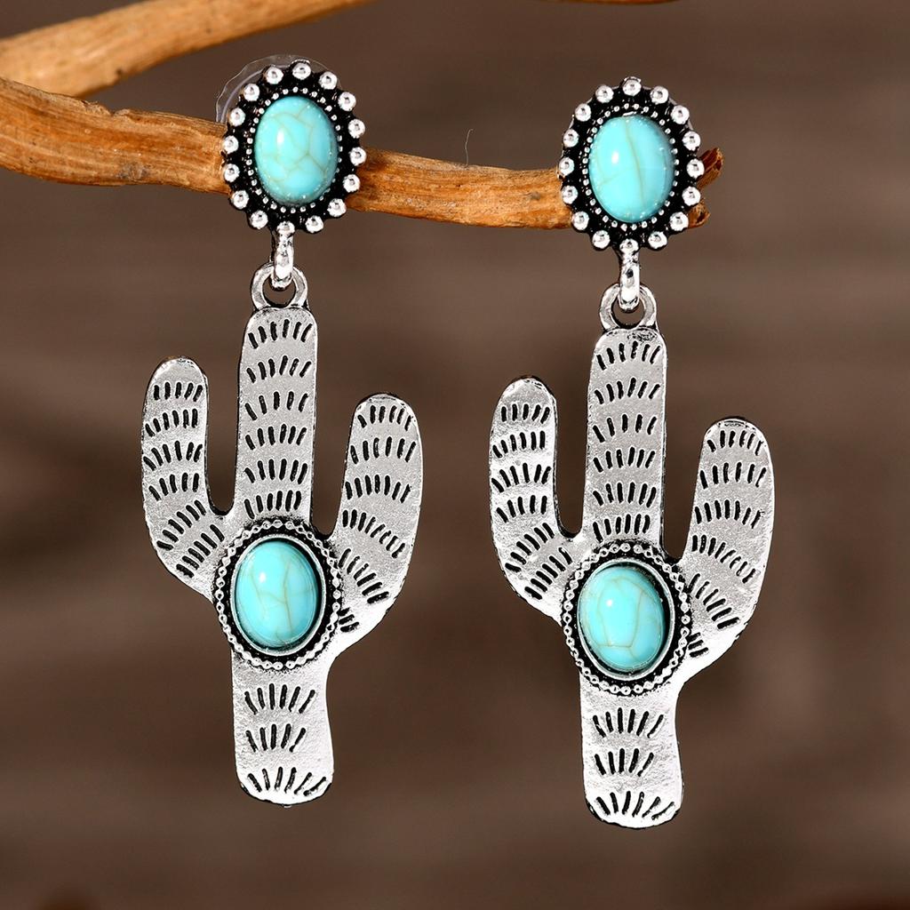 Bohemian Retro Turquoise Earrings Fairy Cactus Personality Simple Temperament Earrings