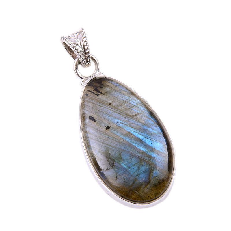 Natural Labradorite Gemstone 925 Solid Sterling Silver Gift Pendant 1.75" q1D75