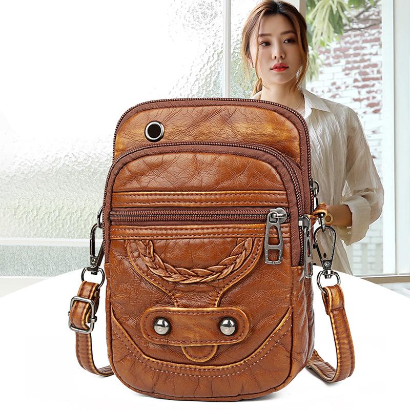 Yogodlns Vintage Soft Leather Crossbody Bags Rivet PU Women Messenger Shoulder Bag Small Female Handbags Phone Purses Black and Brown