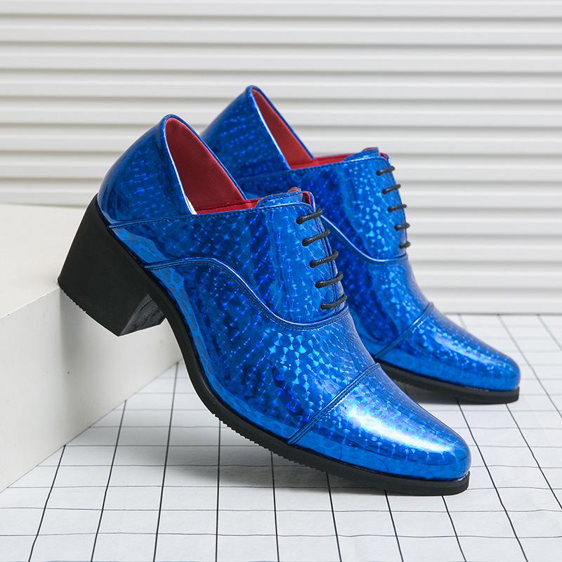 Men's shoes large size new casual leather shoes fashion high heels leather shoes men's outer height increase business dress shoes wedding shoes