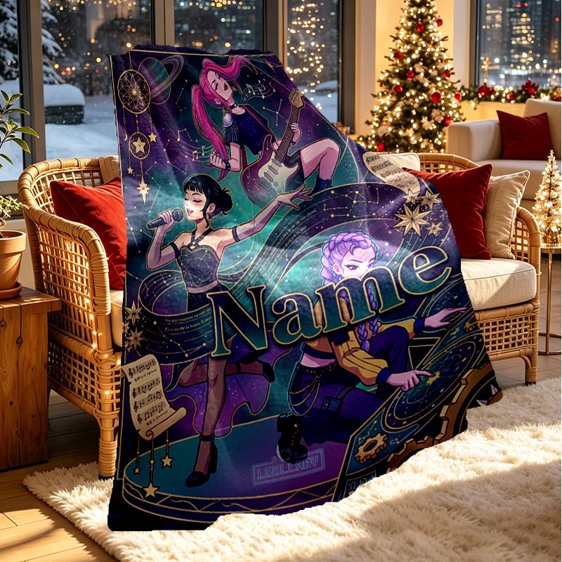 Custom Name Personalized Kpop Demon Hunter Print Blanket, Home Decor, Bedroom, Sofa, Camping, Couch, Gifts for Birthday Christmas