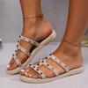 Fashion Rivet Ladies Shoes 2024 New Open Toe Women's Slippers Summer Rome Solid Outdoor Casual Beach Flat Comfortable Slippers Zapatos