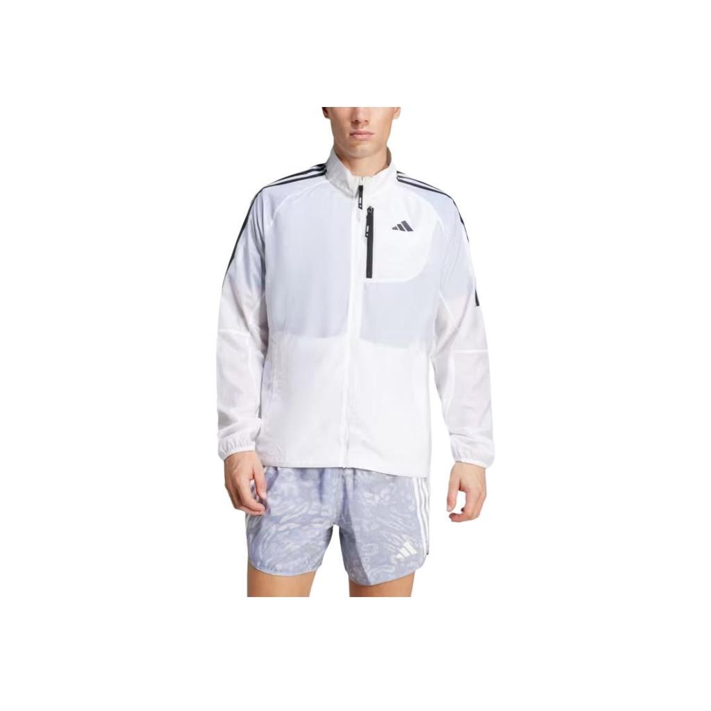 adidas 3-полосатая Own The Run Slim Fit с воротником-молнией, удобная мужская куртка белого цвета JD7760