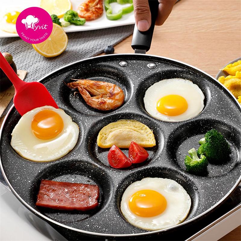 4/7 Cups Pancakes Frying Pans Breakfast Egg Pan Durable Non-stick Pan Holes Cooking Egg Ham Pans Pancak Maker Pan Cookware
