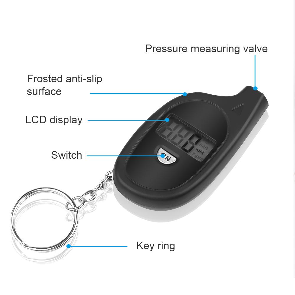 Electronic Tire Pressure Gauge Portable Mini Keychain Style PSI Kpa Bar Pressure Gauge Tire Air Pressure Meter for Vehicle Motorcycle Car