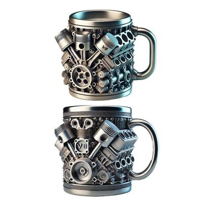 1 шт. Креативная кружка с дизайном двигателя V8/V6 из смолы и нержавеющей стали, с двойной изоляцией, многоразовая, для кофе, товары для домашнего декора