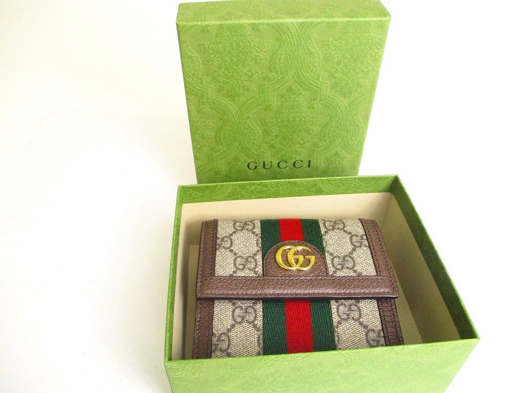 Authentic GUCCI Brown Leather Bifold Wallet Ophidia GG French Flap Wallet #a153 Open box