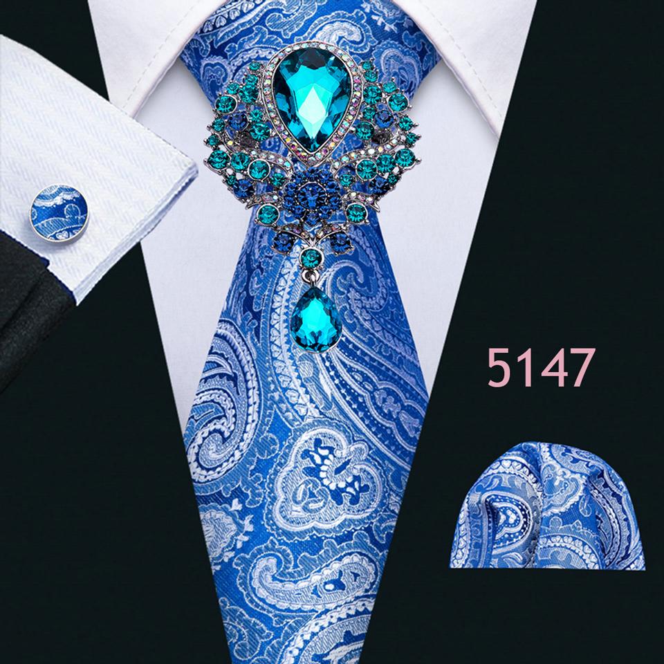 Barry.Wang Mens Luxury Ties with Brooch Hanky Cufflink Paisley Silk Necktie Woven Wedding Set