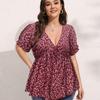 Women Blouses Summer  Sexy V-neck Shirt Vintage Floral Print Blouse Casual Loose Clothes Sweet Ruffles Tops Blusas 28067