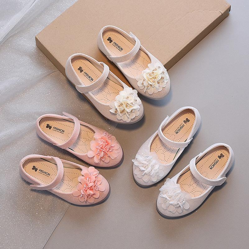 2024 Новые Милые Кожаные Туфли для Девочек Корейский Стиль Розовые Сладкие Туфли Принцессы Мэри Джейн для Свадьбы Танцевальной Вечеринки Низкий Каблук Простые Цветы