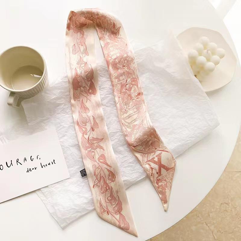 Маленький белый и нежно-зеленый шелковый шарф для женщин, тонкая лента, повязка на голову, резинка для волос, украшение для сумки, длинный