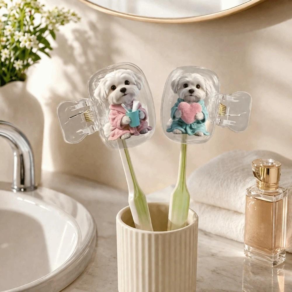 2pcs Kitten Dog Printed Travel Toothbrush Protector Portable Toothbrush Holder Dorm