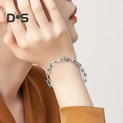 Мужской браслет с толстой полой цепочкой и карабином, однотонная полированная нержавеющая сталь, витая цепочка в стиле панк для уличных клубных вечеринок