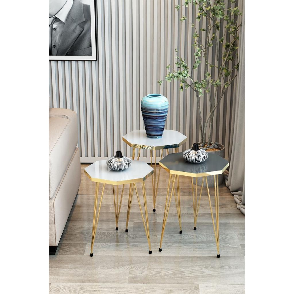 Набор журнальных столиков и журнальных столиков из 3 предметов, золотой восьмиугольный журнальный столик, набор журнальных столиков с проволочными ножками