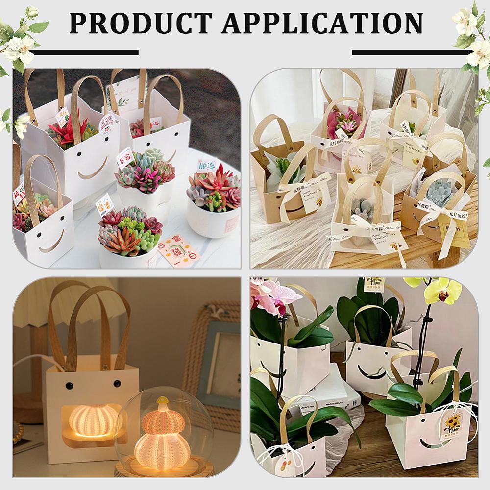 50sets Kraft Paper Thank You Succulents Wraps with Ribbon for Wedding Baby Shower Favors Square White 65x65x63.5mm
