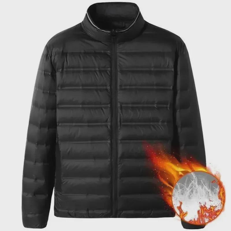 Men's Plus Size Light Down Cotton Jacket - Stand Collar, Autumn/Winter, Casual Fit