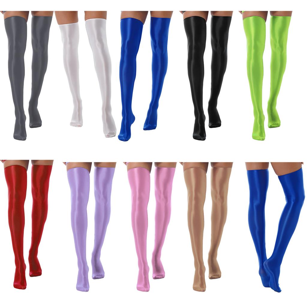 Female Lingerie Over Knee Socks Thigh High Stockings Solid Oil Shiny Smooth Elastic Stockings Women Knee High Socks