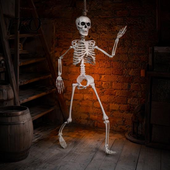 Skeleton Figurine for Halloween 3ft Life Size Skeleton, Full Body Posable Plastic Prop, Realistic with Movable Jaw Human Bones Model Yard Patio