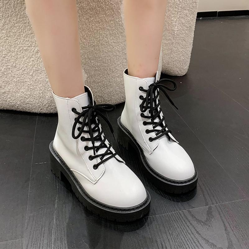 Spring and Autumn Fashion Women's Boots  High Quality Spring and Autumn Medium Heel Round Toe Short Lace Up Women's Boots