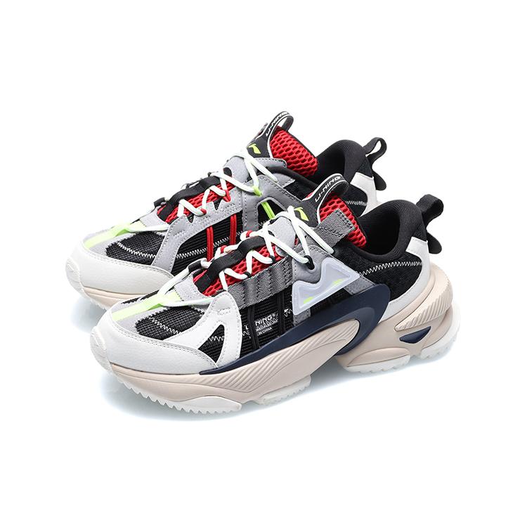 Li Ning M1 Тканевая Амортизация Скользкая Устойчивость к Истиранию Дышащие Низкие Спортивные Повседневные Кроссовки Мужские Черно-Белые AGCQ201-2