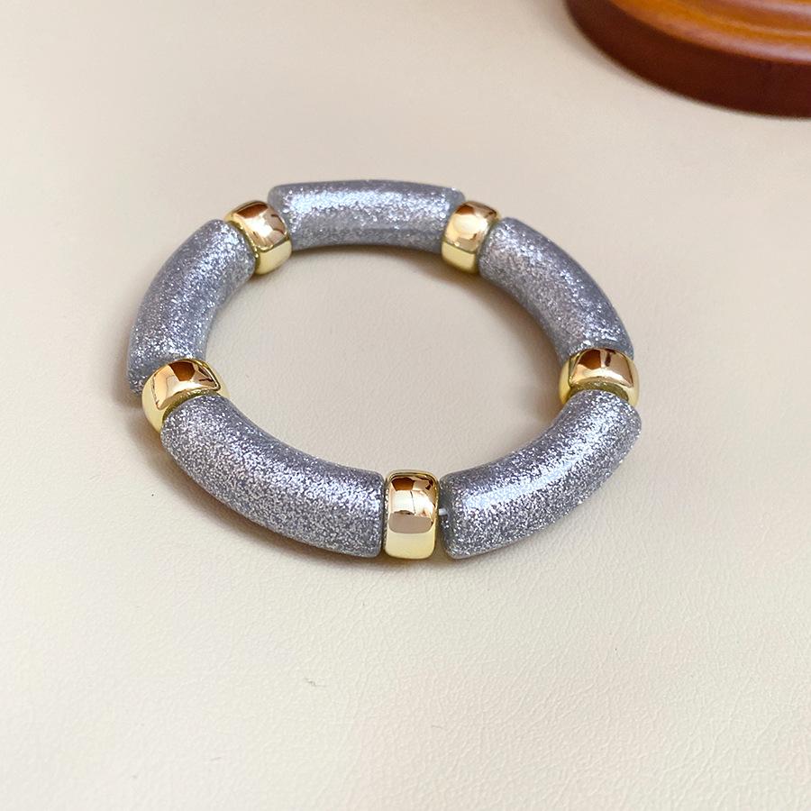 New Splicing Bamboo Tube Acrylic Round Bangles for Women Men Fashion Smuding Geometric Bracelets Elastic Bangle Couple Jewelry X