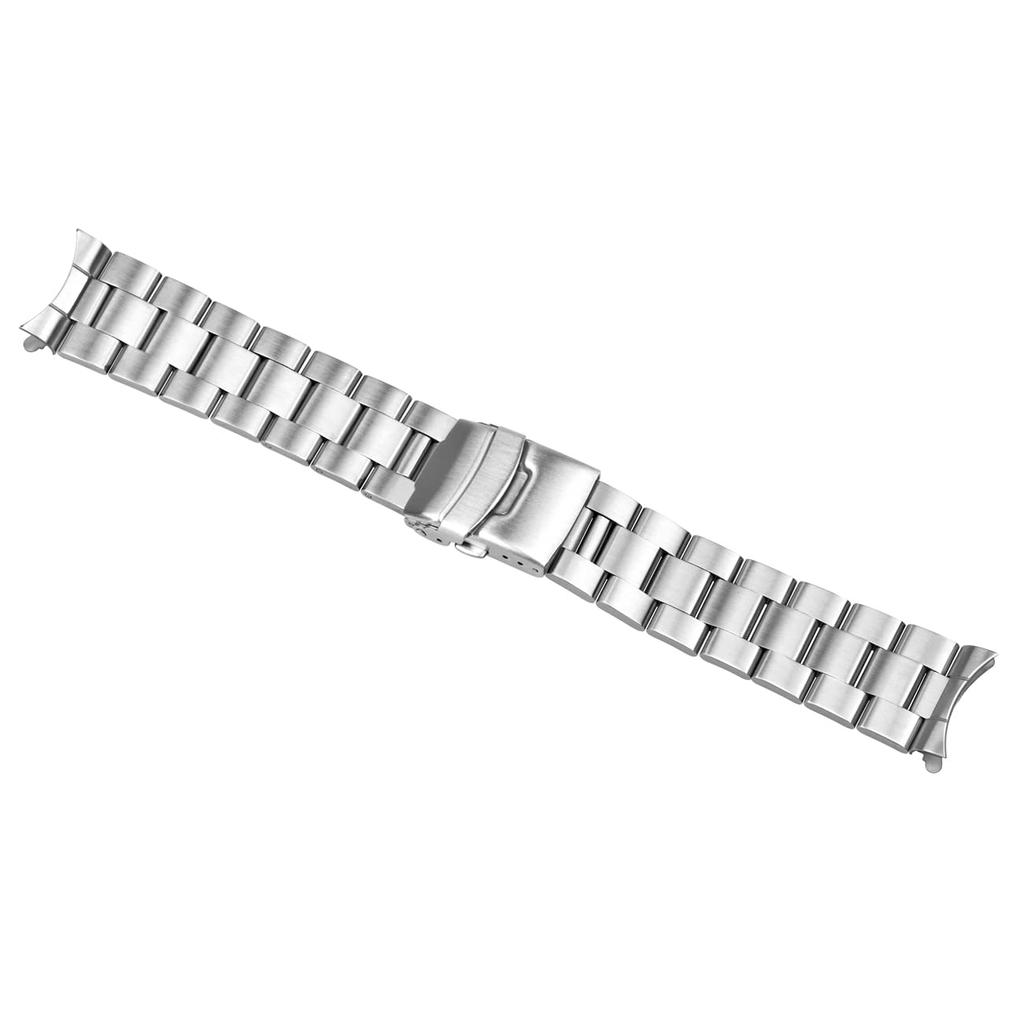 Juntan Нержавеющая сталь Изогнутый Цельный Конец Зауженный Металлический Ремешок для Часов Раскладывающаяся Застежка Двойной Флип-лок Браслет, 20 мм/22 мм, Браслет, Пряжка, Серебристый/Черный