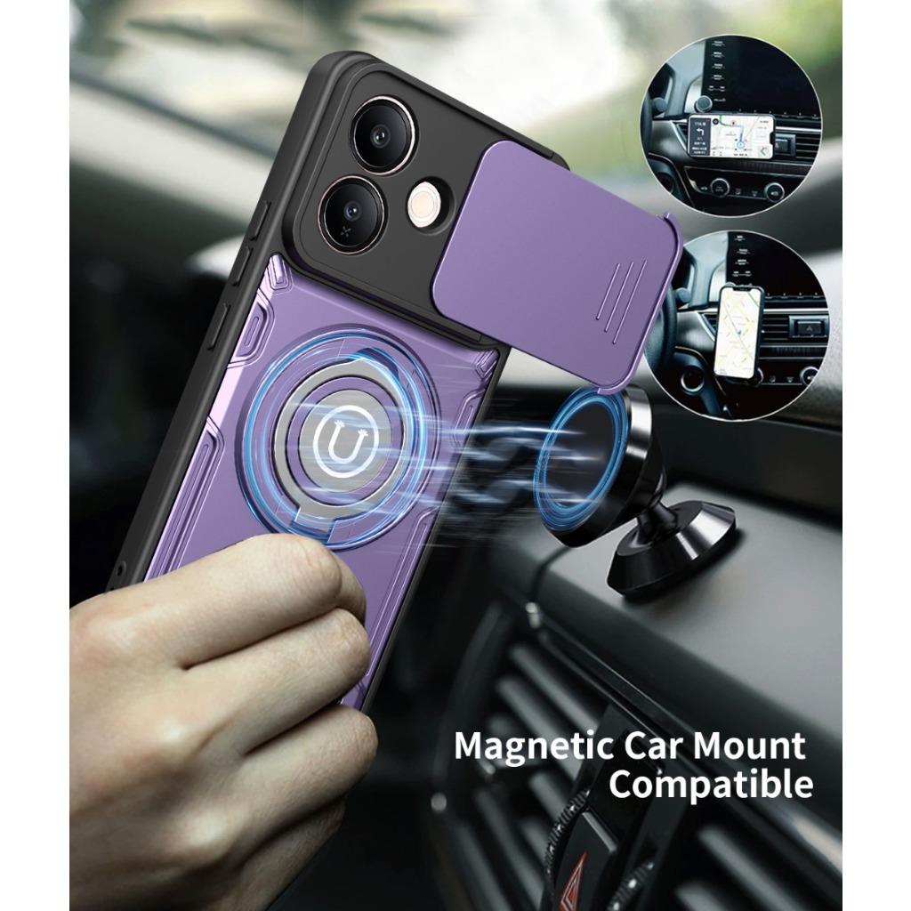 360° Ring Kickstand Phone Case with Slide CameraCover For vivo Y400 Pro Y39 Y31 Y300 Y29s Y29 Y04 V60 Lite V60e V50 T4x iQOO Z10