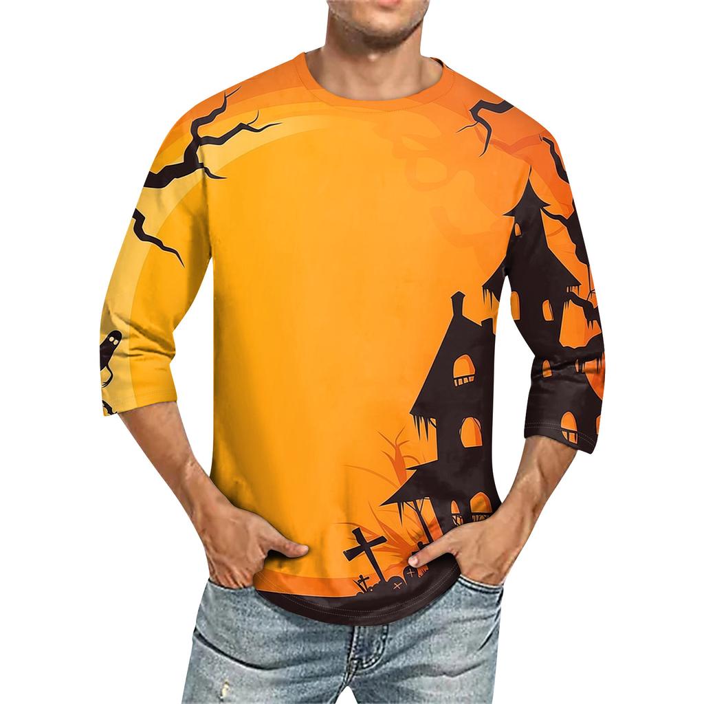Men'S Round Neck Three-Quarters Sleeve Top Casual Fashion T-Shirt