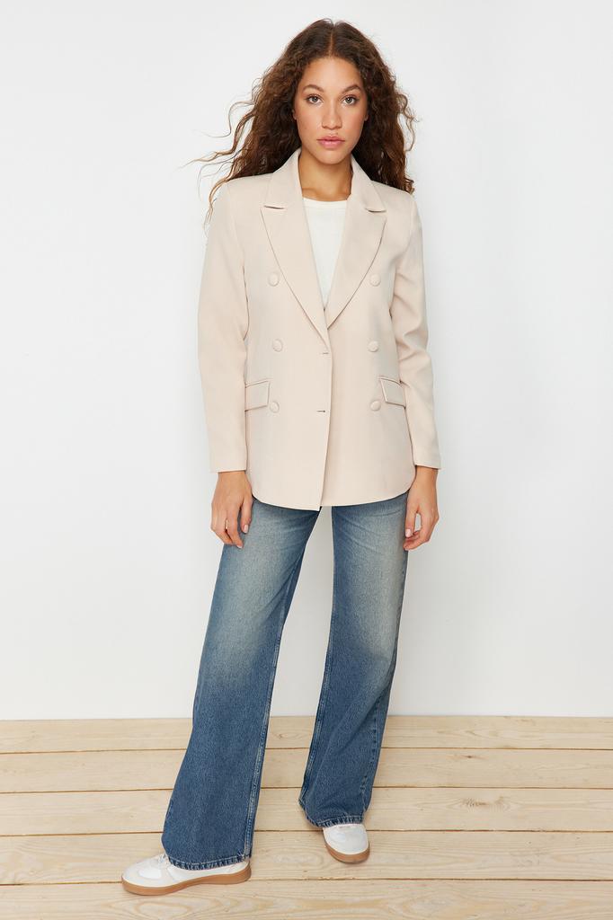 Women's Fashion Blazer Jacket Coat Lapel Long White Oversize Lined Woven Blazer Jacket