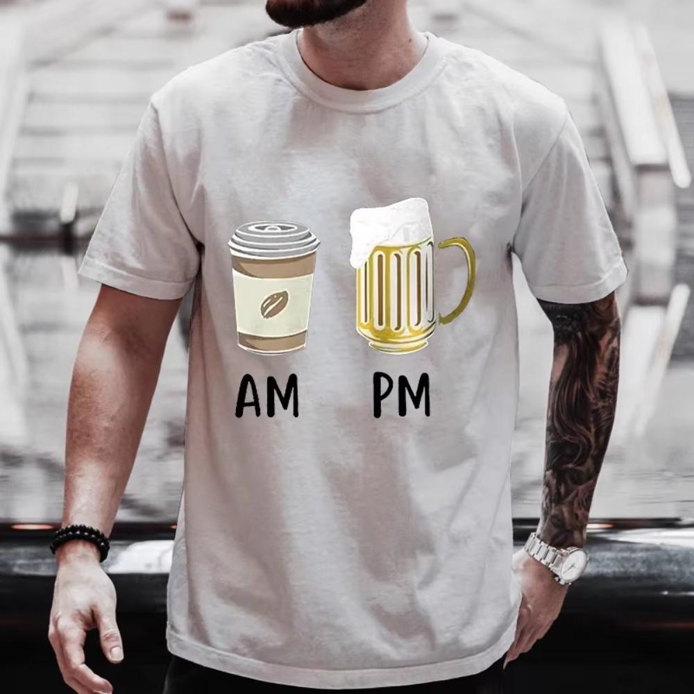 Футболка с рисунком Coffee AM Beer PM для мужчин, летние футболки с коротким рукавом для любителей пива, вечеринки, свободная одежда Y2k, уличная одежда