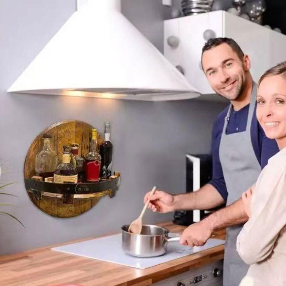 Ретро полка из бочки для виски Настенный стеллаж для хранения Дисплей для бутылок Винная полка Гостиная