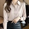 «Женская атласная рубашка весна-лето 2025»: Однотонный, свободный крой, модный корейский стиль.
