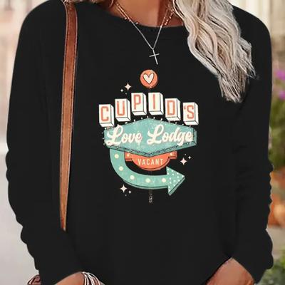 Топы для женщин с принтом клавиатуры и букв, круглый вырез, длинный рукав, футболка, осенний повседневный тонкий пуловер, женский топ с длинным рукавом