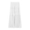 Women Maxi Skirt Elastic High Waist Flowy Hem Long Skirt Solid Color Splicing Design Slimming Skirt Daily Wear