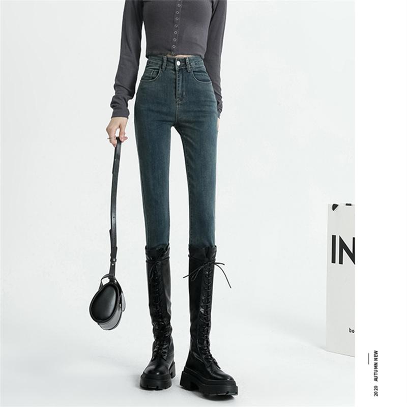 2022 зимние эластичные джинсы скинни в Корейском стиле с высокой талией, модные теплые утепленные джинсовые брюки-карандаш для отдыха, бархатные флисовые джинсы для женщин