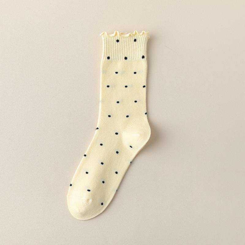 5/10 пар носков с фестончатым краем в форме ушей для женщин на весну-осень, в горошек, в стиле Instagram для девочек, милые носки до середины икры и носки-гольфы, впитывающие пот