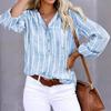 Simple Stylish Printed Striped Shirt Women Long Sleeve Plus Size Casual Blouse Women Vintage Button Up Turn Down Collar Female Blouses Tops 24661