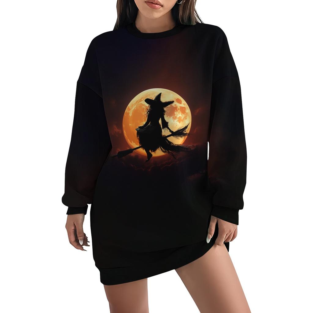 Женская свободная модная повседневная толстовка с круглым вырезом и длинным рукавом с принтом на Хэллоуин