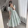 Женское светло-зеленое платье большого размера с объемными рукавами и квадратным воротником, французское жаккардовое длинное платье для пожилых людей с поясом, тонкие платья с объемными рукавами