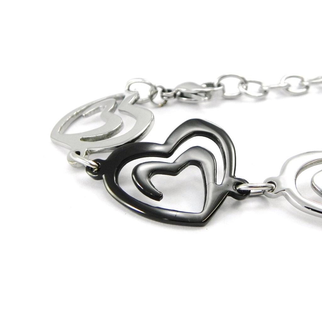 Les Trésors De Lily [I1133] - Серебристо-черный стальной браслет «Love» - 22 мм