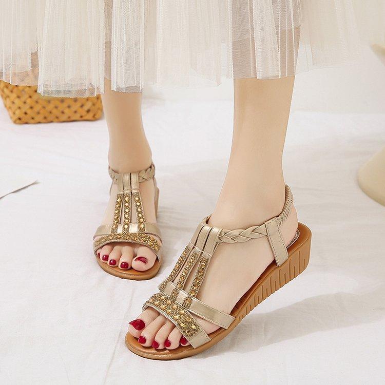 Fashion Summer Rhinestone Wedge Sandals Women 2024 New Fashion Non Slip Beach Shoes Woman Lightweight Casual Gladiator Sandalias
