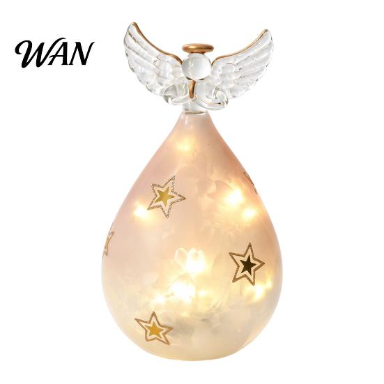Hand Painted Christmas Table Decor Decorative Night Light, Snowman/Angel Shape, Frosted Glass Figures Light with Warm LED for Holiday Tabletop