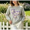 Women's Floral Jacquard Round Neck Sweater - Soft Knit Pullover for Autumn/Winter, Long Sleeve, Loose Fit