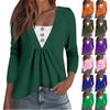 Women's Fashion Casual Long Sleeve Shirt Solid Color Button V Neck Up Tops