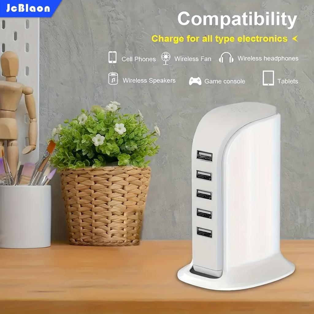 Зарядная станция для нескольких устройств 20 Вт, настенный зарядный блок с 5 портами USB, USB-концентратор для зарядки Smart IC, для домашнего офиса, кемпинга