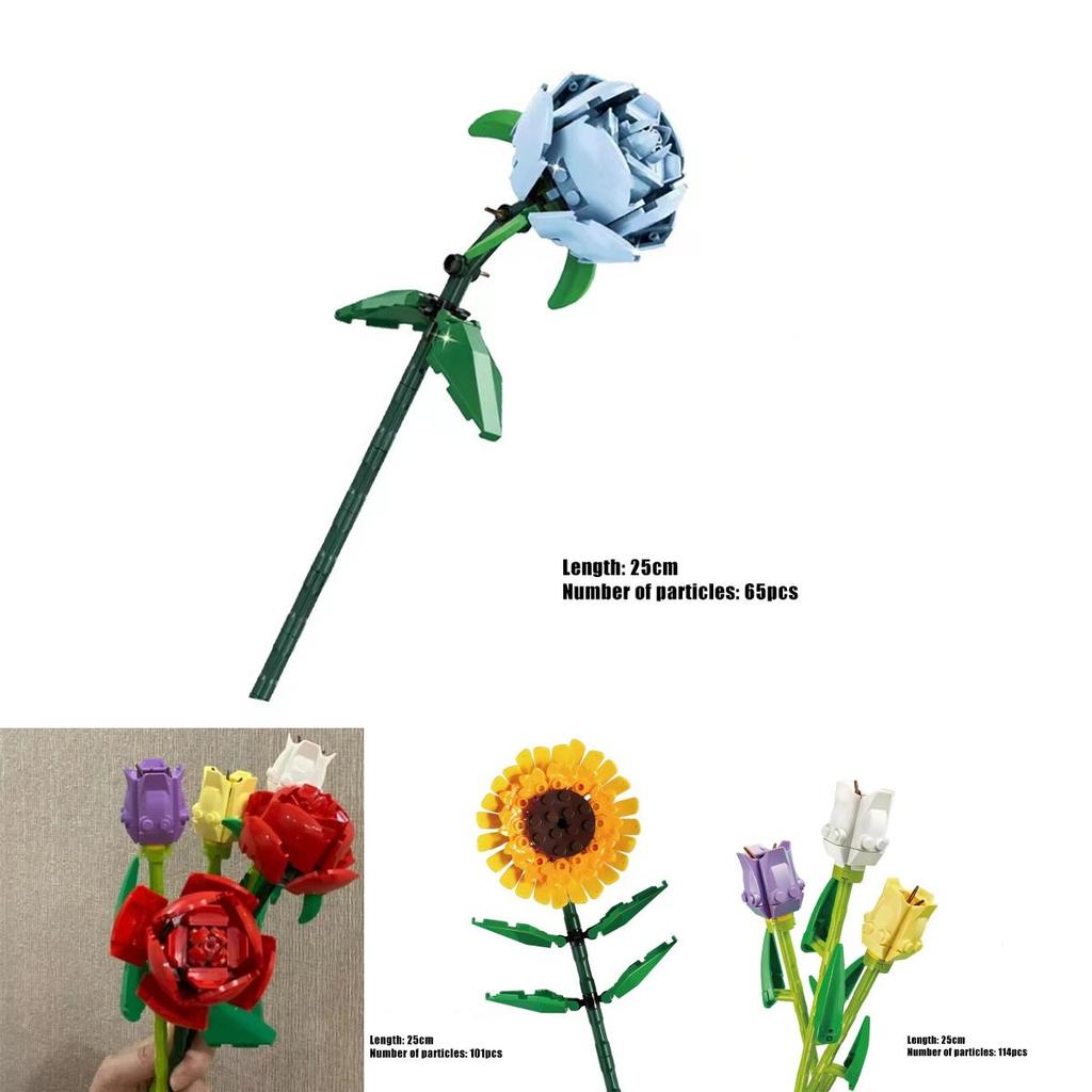 Kids Simulate Flowers Gift Decor Model Building Block Toys Rose Sunflower Tulip