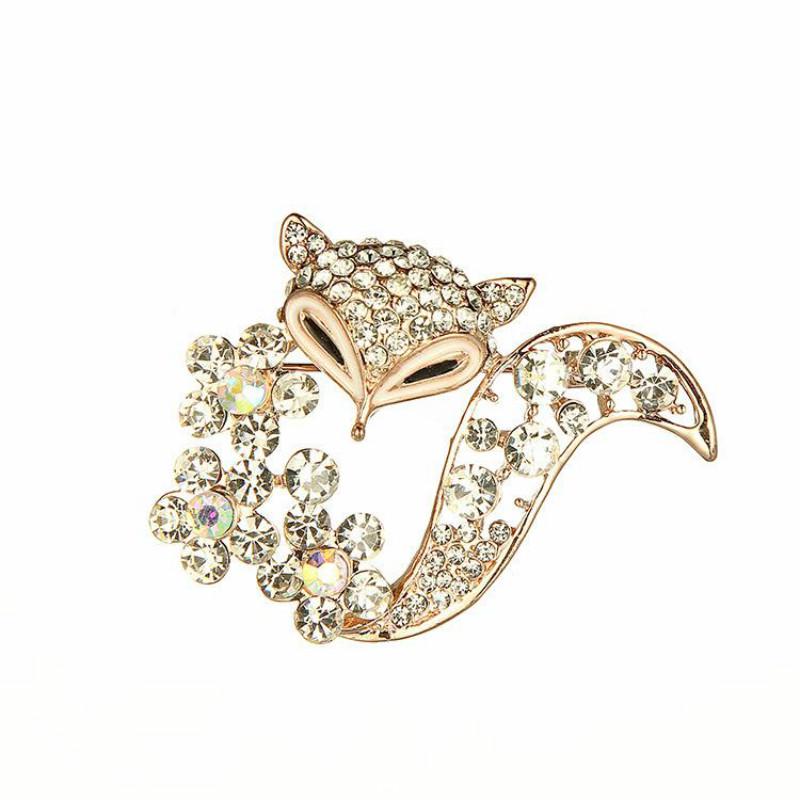 New Creative Female Color Drill Fox Alloy Drill Flower Brooch Rhinestone Fox Design Brooch