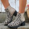 Ladies Shoes Hot Sale 2024 Winter New Leopard Print Women's Boots Comfortable Mid-heeled Zipper Ankle Boots Zapatos Chunky Mujer