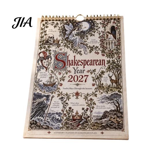 Functional Art Hanging Painting 2027 Wall Calendar, Vintage Illustrated Calendar with 12 Plays Through, Romance Daily Task Management Planner Literary