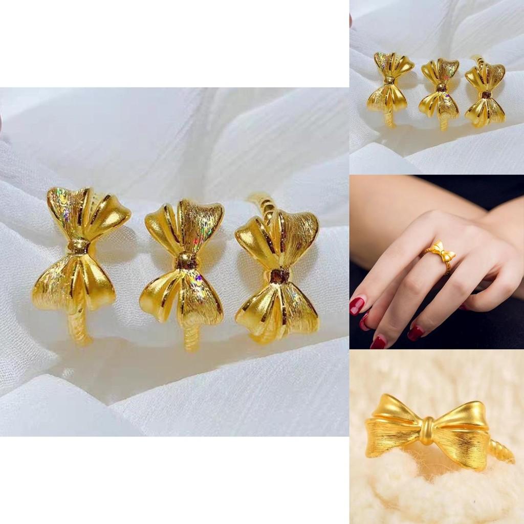 Unique Gold Plated Brass Open Bow Adjustable Ring Minimalist Charm For Women's Fashion